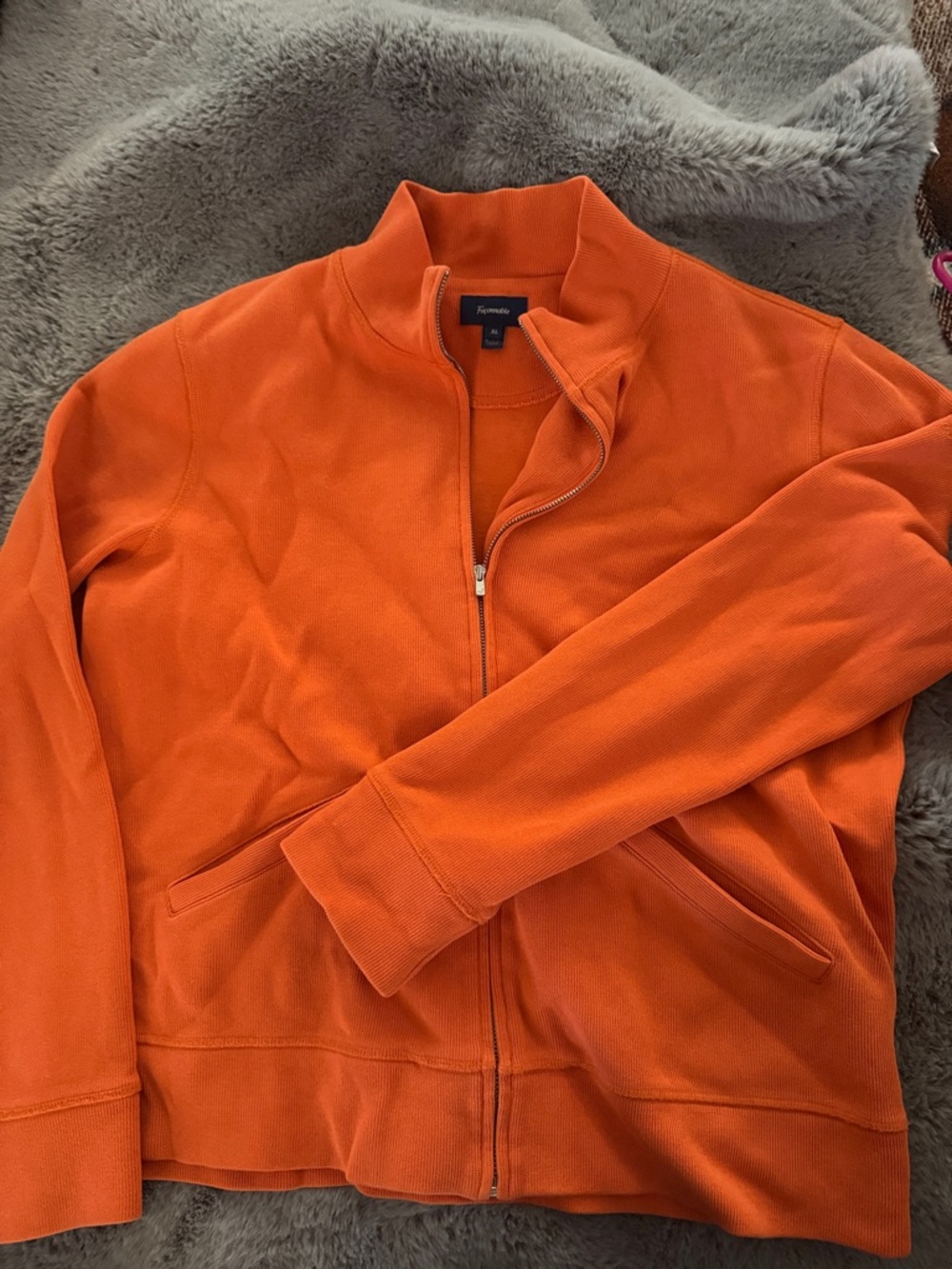 Faconnable Orange Full-Zip Knit Collar Jacket